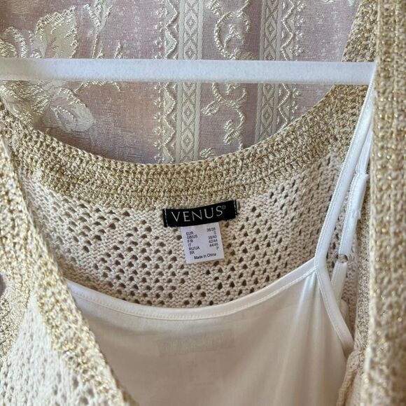 Venus Women's Cream and Gold Knit Dress - Picture 6 of 8